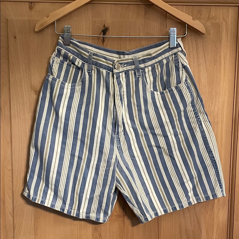 Vintage bill blass Blue and White Striped Jean Shorts